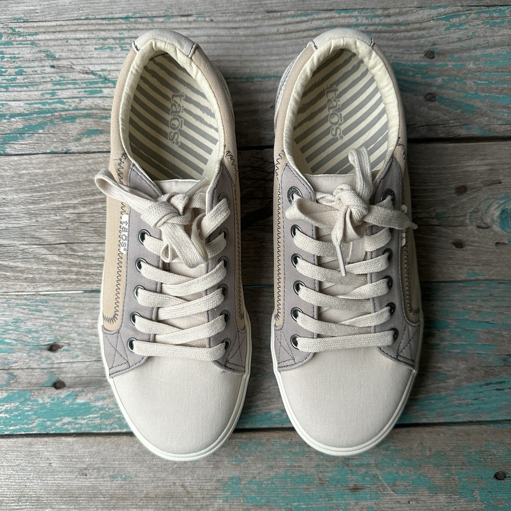 Taos Plim Soul Sneakers Women's Size 8.5 US Canvas Neutral‎ Grey Beige Laces